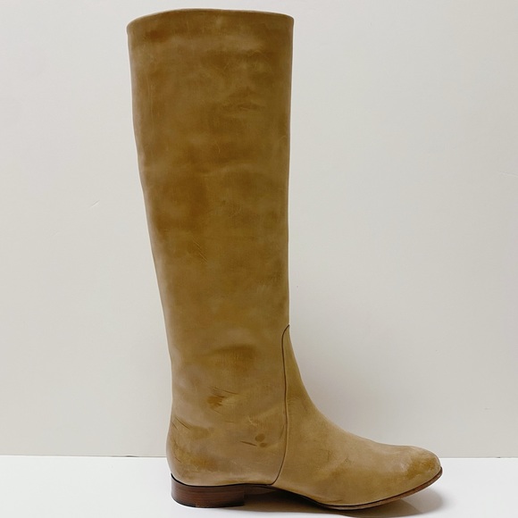 Celine Phoebe Philo Tan Calfskin Leather Knee High Round Toe Riding Boots 40 10 - Picture 5 of 9